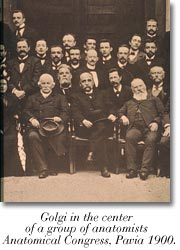 Camillo Golgi in the center of a group of anatomist: Anatomical Congress, Pavia 1900